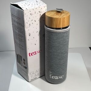 TEASE Sustainable Glass & Bamboo Tea Tumbler Infuser Gray Insulated Sleeve-NEW